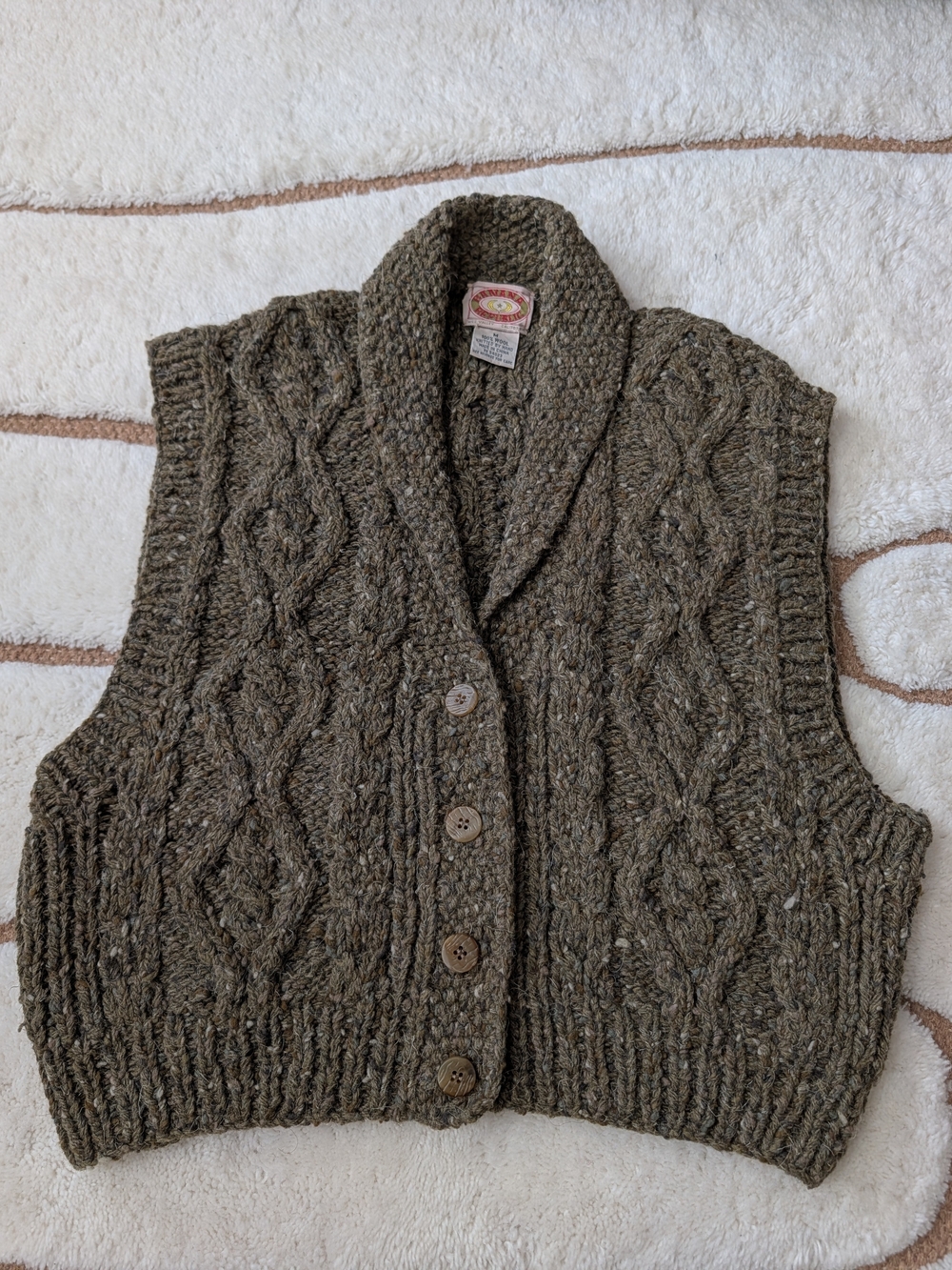 Vintage Banana Republic - M -Handknit Shawl Collar Cable Knit Vest - Olive Brown